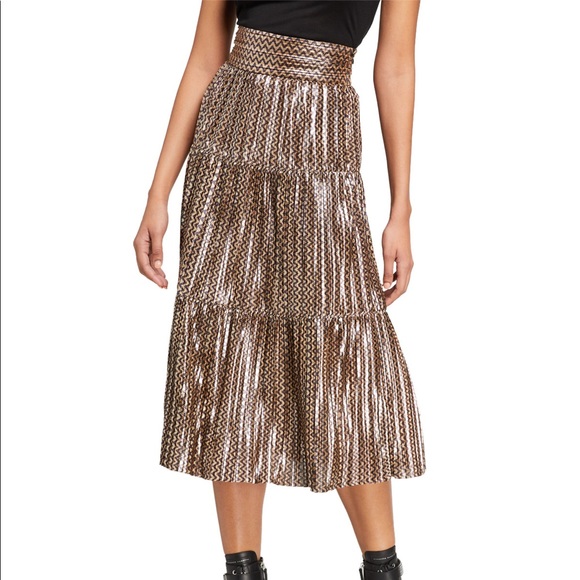 ba&sh gold metallic tiered skirt - Picture 1 of 5